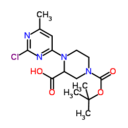 1-(2-Chloro-6-methyl-4-pyrimidinyl)-4-{[(2-methyl-2-propanyl)oxy]carbonyl}-2-piperazinecarboxylic acid picture