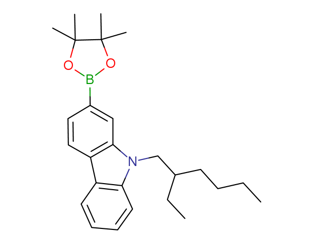 9-(2-ethylhexyl)-2-(4,4,5,5-tetramethyl-1,3,2-dioxaborolan-2-yl)-9H-carbazole Structure