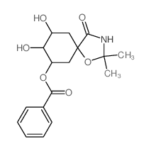 8,9-Dihydroxy-2,2-dimethyl-4-oxo-1-oxa-3-azaspiro(4.5)dec-7-yl benzoate结构式