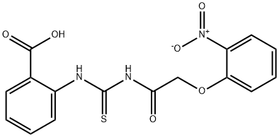 2-[[[[(2-nitrophenoxy)acetyl]amino]thioxomethyl]amino]-benzoic acid structure