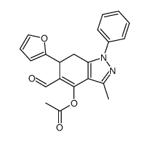 Acetic acid 5-formyl-6-furan-2-yl-3-methyl-1-phenyl-6,7-dihydro-1H-indazol-4-yl ester结构式