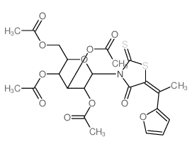 [3,4,5-triacetyloxy-6-[(5E)-5-[1-(2-furyl)ethylidene]-4-oxo-2-sulfanylidene-thiazolidin-3-yl]oxan-2-yl]methyl acetate结构式