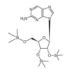 9-((2R,3R,4R,5R)-3,4-bis((trimethylsilyl)oxy)-5-(((trimethylsilyl)oxy)methyl)tetrahydrofuran-2-yl)-9H-purin-2-amine结构式