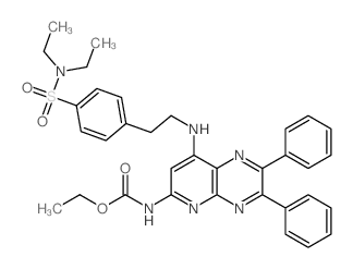 ethyl N-[7-[2-[4-(diethylsulfamoyl)phenyl]ethylamino]-3,4-diphenyl-2,5,10-triazabicyclo[4.4.0]deca-2,4,7,9,11-pentaen-9-yl]carbamate structure