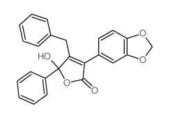 2(5H)-Furanone,3-(1,3-benzodioxol-5-yl)-5-hydroxy-5-phenyl-4-(phenylmethyl)- Structure