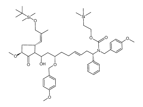 2-(trimethylsilyl)ethyl ((1S,7S,E)-9-((3S,5R)-5-((Z)-3-((tert-butyldimethylsilyl)oxy)-2-methylprop-1-en-1-yl)-3-methoxy-2-oxocyclopentyl)-9-hydroxy-7-((4-methoxybenzyl)oxy)-1-phenylnon-3-en-1-yl)(4-methoxybenzyl)carbamate结构式