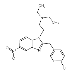 2-[2-[(4-chlorophenyl)methyl]-5-nitrobenzimidazol-1-yl]-N,N-diethylethanamine structure