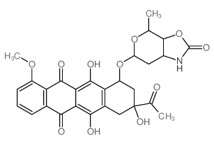 8-acetyl-6,8,11-trihydroxy-1-methoxy-10-[(2-methyl-8-oxo-3,9-dioxa-7-azabicyclo[4.3.0]non-4-yl)oxy]-9,10-dihydro-7H-tetracene-5,12-dione Structure