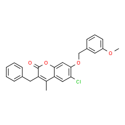 3-benzyl-6-chloro-7-[(3-methoxyphenyl)methoxy]-4-methylchromen-2-one structure