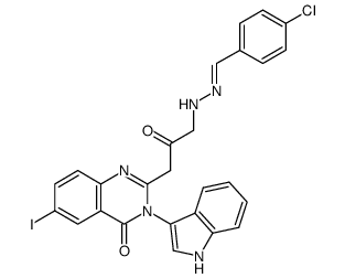 2-(p-chlorophenylmethyleneimino)aminoacetylmethyl-3-(indol-3'-yl)-6-iodo-4(3H)-quinazolinone Structure