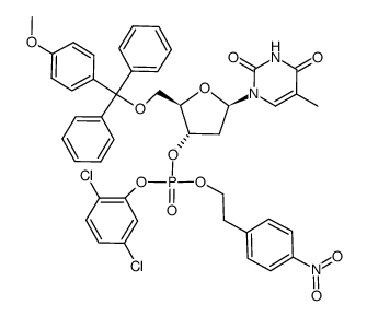 (5'-O-Monomethoxytritylthymidin-3')(2,5-dichlorphenyl)(p-nitrophenylaethyl)phosphorsaeureester Structure