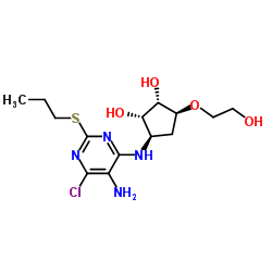 (1S,2S,3R,5S)-3-((5-Amino-6-chloro-2-(propylthio)pyrimidin-4-yl)amino)-5-(2-hydroxyethoxy)cyclopentane-1,2-diol structure