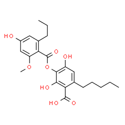 2,4-Dihydroxy-3-(2-methoxy-4-hydroxy-6-propylbenzoyloxy)-6-pentylbenzoic acid结构式