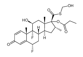 S-hydroxymethyl 6α,9α-difluoro-16α-methyl-3-oxo-11β-hydroxy-17α-propionyloxyandrosta-1,4-diene-17β-carbothioate结构式