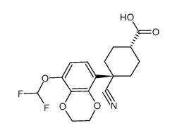 cis-4-Cyano-4-(8-difluoromethoxy-1,4-benzodioxan-5-yl)cyclohexanecarboxylic acid结构式