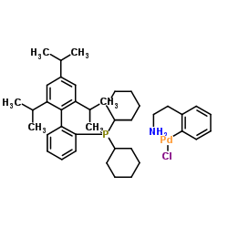 Chloro(2-dicyclohexylphosphino-2',4',6'-triisopropyl-1,1'-biphenyl)[2-(2-aminoethyl)phenyl]palladium(II) Structure