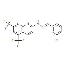 Benzaldehyde, 3-chloro-, [5,7-bis(trifluoromethyl)-1,8-naphthyridin-2-yl]hydrazone (9CI)结构式