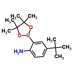 4-(2-Methyl-2-propanyl)-2-(4,4,5,5-tetramethyl-1,3,2-dioxaborolan-2-yl)aniline结构式