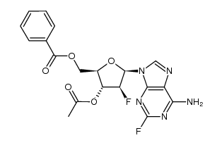 2-fluoro-9-(3-O-acetyl-5-O-benzoyl-2-deoxy-2-fluoro-β-D-arabinofuranosyl)-9H-purin-6-amine结构式