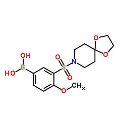(3-(1,4-二氧杂-8-氮杂螺[4.5]癸烷-8-基磺酰)-4-甲氧苯基)硼酸结构式