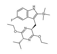 (2R,5S)-3,6-diethoxy-2-isopropyl-5-[5-fluoro-2-(trimethylsilyl)-3-indolyl]methyl-2,5-dihydropyrazine Structure