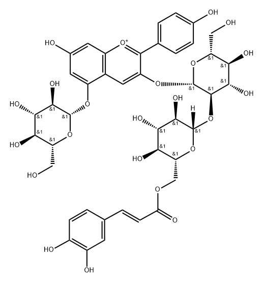 天竺葵色素-3-O-[6''-O-(E)咖啡酰槐糖苷]-5-O-葡萄糖苷结构式