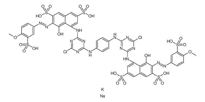 4,4'-[p-phenylenebis[imino(6-chloro-1,3,5-triazine-4,2-diyl)imino]]bis[5-hydroxy-6-[(4-methoxy-3-sulphophenyl)azo]naphthalene-2,7-disulphonic] acid, potassium sodium salt Structure