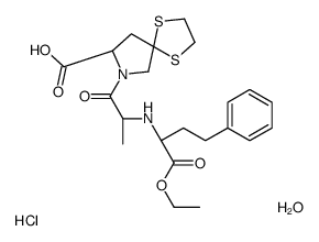 (8S)-7-[(2S)-2-[[(2S)-1-ethoxy-1-oxo-4-phenylbutan-2-yl]amino]propanoyl]-1,4-dithia-7-azaspiro[4.4]nonane-8-carboxylic acid,hydrate,hydrochloride结构式