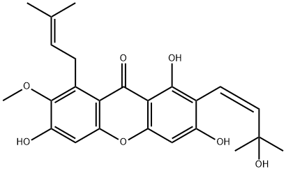 9H-Xanthen-9-one, 1,3,6-trihydroxy-2-[(1Z)-3-hydroxy-3-methyl-1-buten-1-yl]-7-methoxy-8-(3-methyl-2-buten-1-yl)- picture