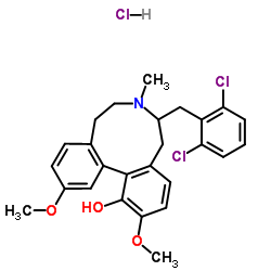 5H-Dibenz(d,f)azonin-1-ol, 6,7,8,9-tetrahydro-6-((2,6-dichlorophenyl)m ethyl)-2,12-dimethoxy-7-methyl-, hydrochloride, (-)-结构式