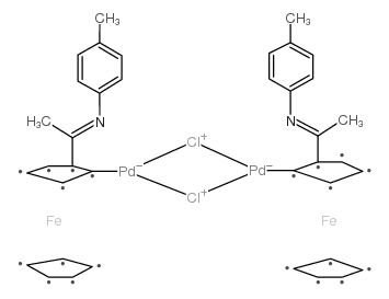 di-m-chlorobis[2-[1-[(4-methylphenyl)imino]ethyl]ferrocenyl-c,n]di-palladium Structure