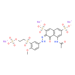 trisodium 5-(acetylamino)-4-hydroxy-3-[[4-methoxy-3-[[2-(sulphonatooxy)ethyl]sulphonyl]phenyl]azo]naphthalene-2,7-disulphonate Structure