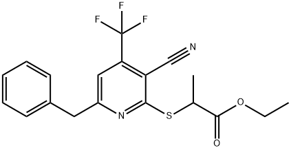 ethyl 2-{[6-benzyl-3-cyano-4-(trifluoromethyl)pyridin-2-yl]sulfanyl}propanoate Structure