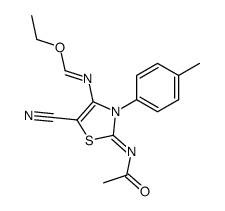 N-(2-acetylimino-5-cyano-3-p-tolyl-2,3-dihydro-thiazol-4-yl)-formimidic acid ethyl ester Structure