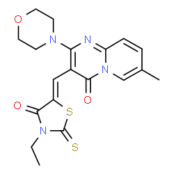 3-[(3-ethyl-4-oxo-2-thioxo-1,3-thiazolidin-5-ylidene)methyl]-7-methyl-2-(4-morpholinyl)-4H-pyrido[1,2-a]pyrimidin-4-one Structure