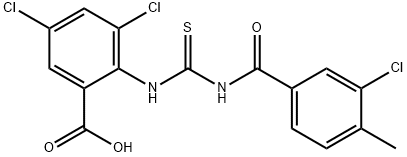 3,5-dichloro-2-[[[(3-chloro-4-methylbenzoyl)amino]thioxomethyl]amino]-benzoic acid structure