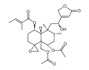 (4R,5α,8α,9S,10β,12S)-6α,18-Diacetoxy-4,19-epoxy-12,16-dihydroxy-1β-(tigloyloxy)cleroda-13-ene-15-oic acid 15,16-lactone Structure