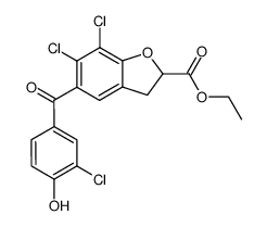 ethyl 6,7-dichloro-2,3-dihydro-5-(3-chloro-4-hydroxybenzoyl)-2-benzofurancarboxylate Structure