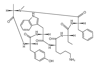 (3S,6S,9S,12R,15S,18S)-9-(4-Amino-butyl)-3-benzyl-6-ethyl-15-(4-hydroxy-benzyl)-12-(1H-indol-3-ylmethyl)-1,18-dimethyl-1,4,7,10,13,16-hexaaza-cyclooctadecane-2,5,8,11,14,17-hexaone结构式