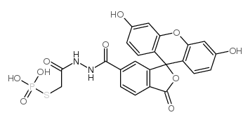 3',6'-dihydroxy-3-oxo-spiro(isobenzofuran-1(3H),9'-9H-xanthene)-6-carboxylic acid 2-((phosphonothio)acetyl)hydrazide Structure