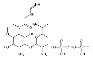 N-[4-amino-3-[3-amino-6-(1-aminoethyl)oxan-2-yl]oxy-2,5-dihydroxy-6-methoxycyclohexyl]-2-(aminomethylideneamino)-N-methylacetamide,sulfuric acid Structure