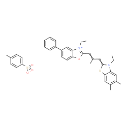 3-ethyl-2-[3-(3-ethyl-5,6-dimethyl-3H-benzothiazol-2-ylidene)-2-methylprop-1-enyl]-5-phenylbenzoxazolium p-toluenesulphonate结构式