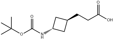 trans-3-(Boc-amino)cyclobutylpropanoic acis结构式