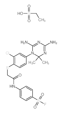 4-[[2-[2-chloro-4-(4,6-diamino-2,2-dimethyl-1,3,5-triazin-1-yl)phenyl]sulfanylacetyl]amino]benzenesulfonyl fluoride; ethanesulfonic acid structure