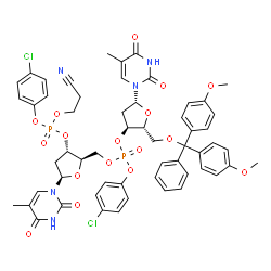 3'-Thymidylic acid, 5'-O-(bis(4-methoxyphenyl)phenylmethyl)-P-(4-chlorophenyl)thymidylyl-(3'.5')-, 4-chlorophenyl 2-cyanoethyl ester结构式