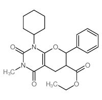 Ethyl 1-cyclohexyl-3-methyl-2,4-dioxo-7-phenyl-1,3,4,5,6,7-hexahydro-2H-pyrano[2,3-d]pyrimidine-6-carboxylate结构式