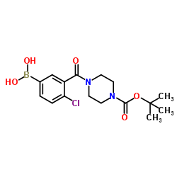 (3-(4-(tert-butoxycarbonyl)piperazine-1-carbonyl)-4-chlorophenyl)boronic acid structure