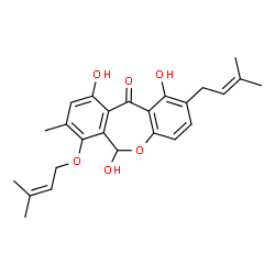 1,6,10-Trihydroxy-8-methyl-2-(3-methyl-2-butenyl)-7-[(3-methyl-2-butenyl)oxy]dibenz[b,e]oxepin-11(6H)-one结构式