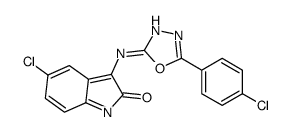 5-Chloro-3-(5-(p-chlorophenyl)-1,3,4-oxadiazol-2-ylimino)-2-indolinone structure