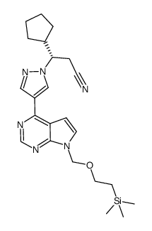 (3S)-3-cyclopentyl-3-[4-(7-[2-(trimethylsilyl)ethoxy]methyl-7H-pyrrolo[2,3-d]-pyrimidin-4-yl)-1H-pyrazol-1-yl]propanenitrile结构式